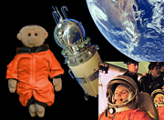 Mooch monkey celebrates the first manned spaceflight with Vostok 1 and Yuri Gagarin.