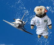 Mina mooch monkey flies with shuttle discovery.