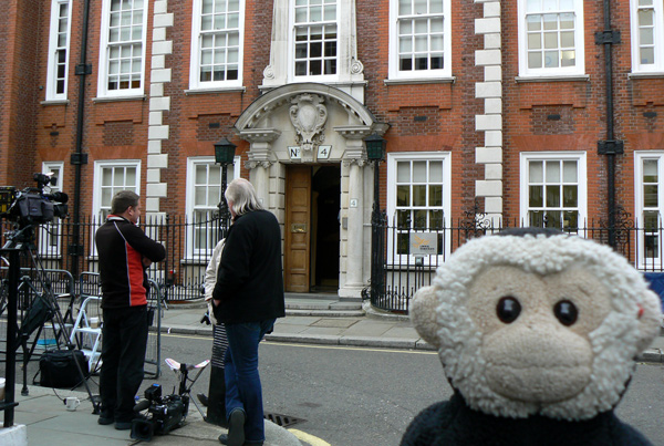 Mooch monkey outside the LibDems headquarters.