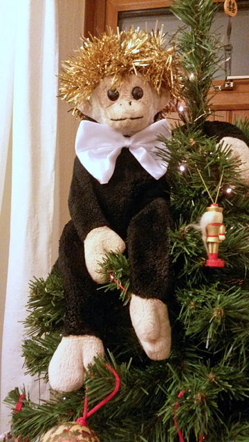 Mooch as a fairy on a Christmas tree.