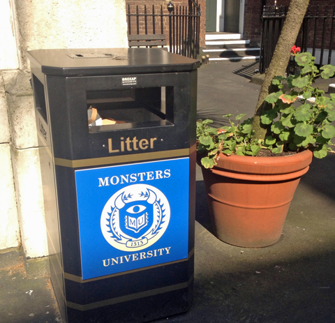 Monsters University litter bins at Kings College London