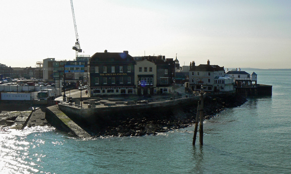 The Spice Island Inn and the The Still & West Country House as seen from the Isle of Wight Ferry.