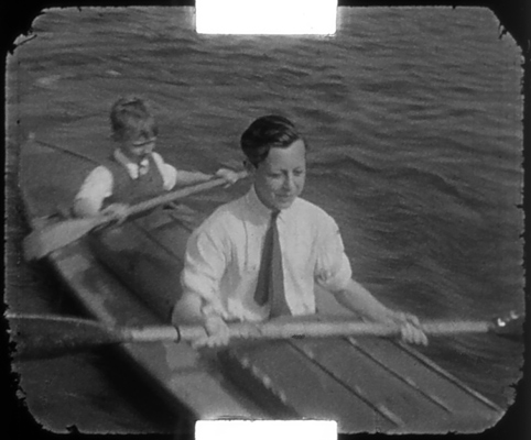 Bob in a canoe with his brother Dennis in the back, Isle of Wight, c1938.