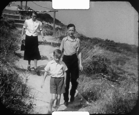 Bob's Mum, brother Dennis and Bob on a cliff path, Isle of Wight, c1938.