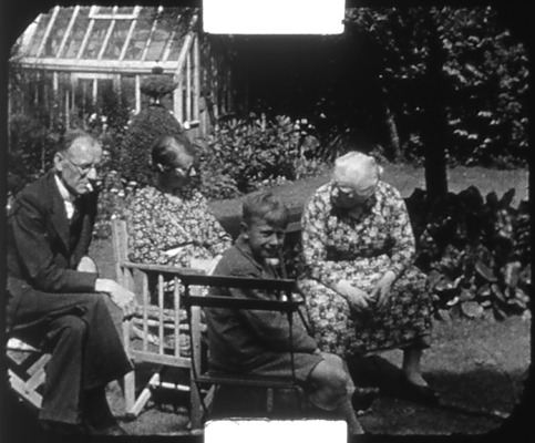 Bob's Dad, Mum, brother Dennis and Aunt Lill, in the garden at Warlingham, c1939.