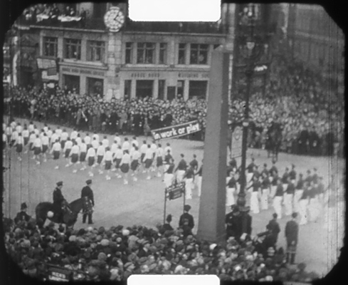 Some of the 'fitness' marchers at the 1938 Lord Mayors Show, at Ludgate Circus, London.