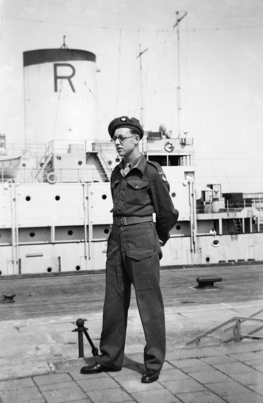 Bob on the dockside at Cuxhaven with the Empire Rapier behind. 1946
