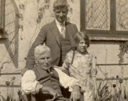 Fred Blackwell, Uncle Alf King and Joyce King in the garden at Warlingham, c1930.