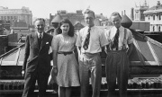 AJ Beecher Stow, Rowena Bishop, me and Tom Watts. On the roof of 123 Queen Victoria Street, London, 1947.