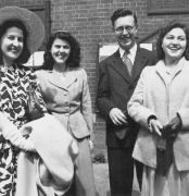 Dennis Carter's wife, Rowena Bishop, me & Una at Arthur Gibson's wedding. 1949.