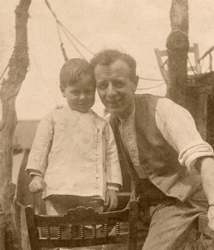 Lewis Jones with his son Robert in the rear garden of 22 Lowestoft Road.