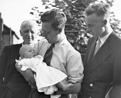Lewis Jones on the birth of his first grandson, 1952.
