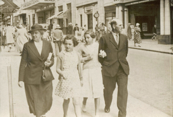 Mum, friend Margeret Lill, Una and Dad in Blackpool, c1936.