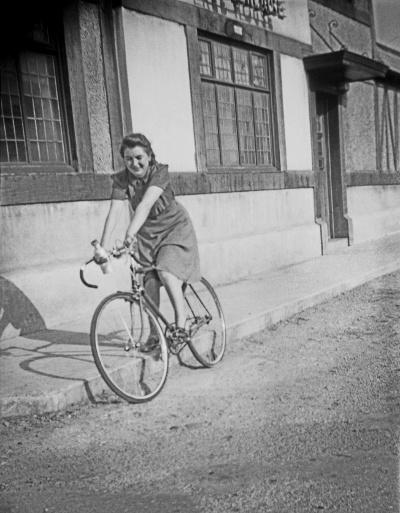 Una's cousin Eileen on a cycle ride. 1941.