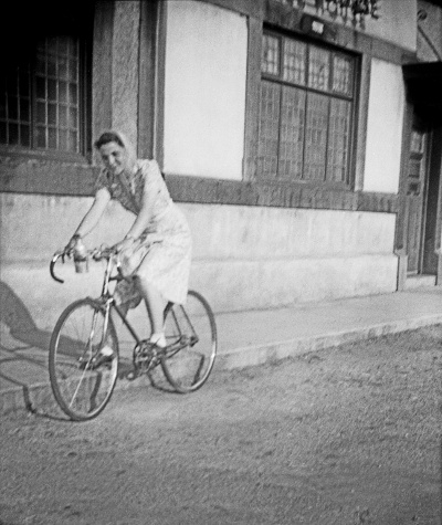 Una on a cycle ride. 1941.