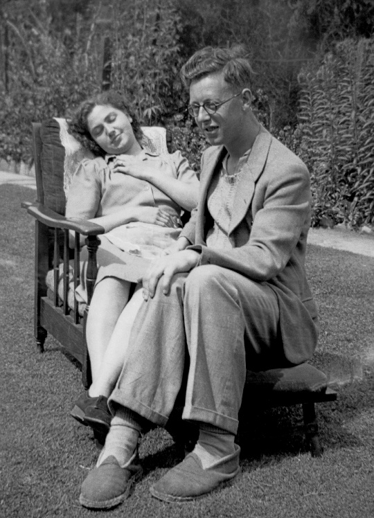 Bob and Una in the garden of 74 Bushey Mill Crescent, Watford. 1946.