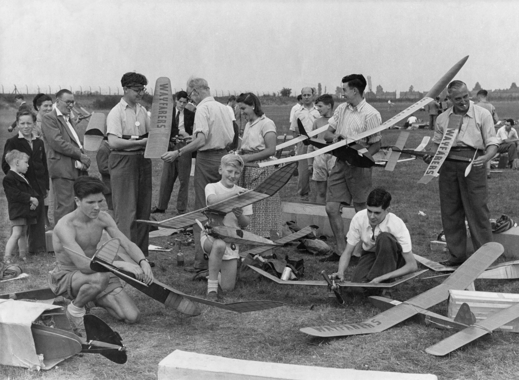 Wayfarers model aircraft club club members, Radlett. August 1949.