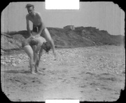 Dennis and I on beach, Isle of Wight, 1947.