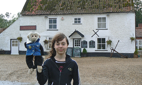 Mooch monkey at the Lord Nelson pub in Burnham Thorpe, Norfolk