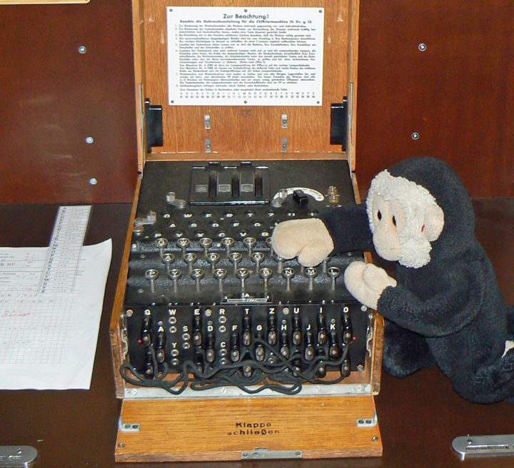 Mooch monkey with an Enigma machine.