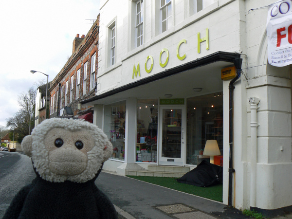 Mooch monkey outside the Mooch homeware & gifts shop in Buckingham.