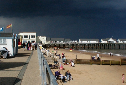 Southwold Pier with a dramatic sky.