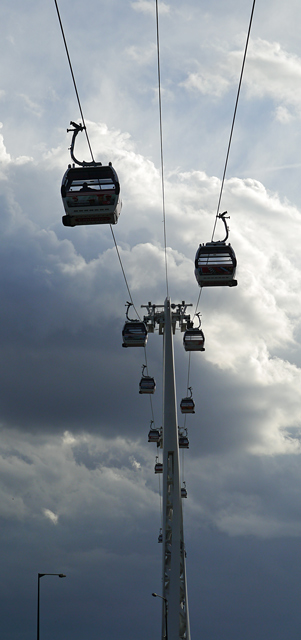 Mooch monkey uses the TfL Emirates Air Line cable car - seen from below