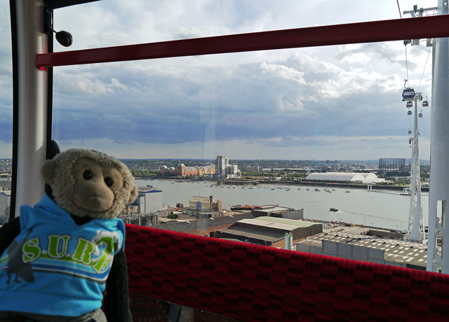 Mooch monkey uses the TfL Emirates Air Line cable car - looking south
