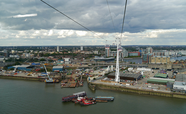 Mooch monkey uses the TfL Emirates Air Line cable car - looking south