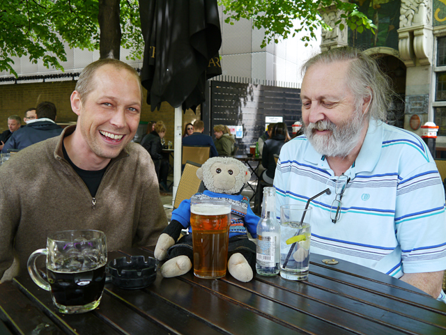 Mooch monkey with juror friends at the Blackfriar pub