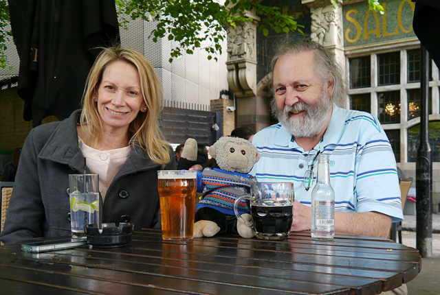 Mooch monkey with juror friends at the Blackfriar pub