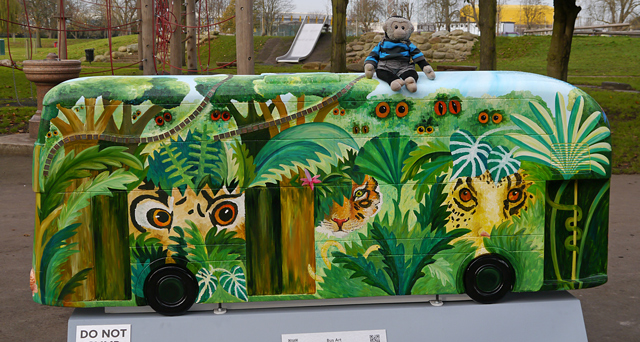 Mooch monkey at Year of the Bus London 2014 - C08 Wild Ride