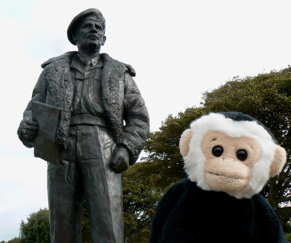 Monty mooch monkey at the Montgomery statue in Portsmouth.