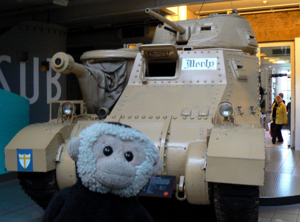 Mooch monkey at the Montgomery/Monty tank in the Imperial War Museum, London.