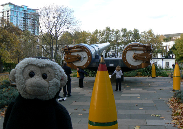 Mooch monkey outside the Imperial War Museum, London.