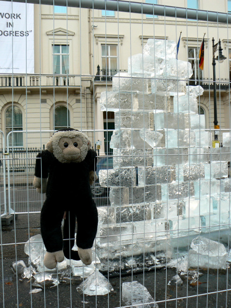 Mooch monkey at the Ice Wall, German Embassy in London