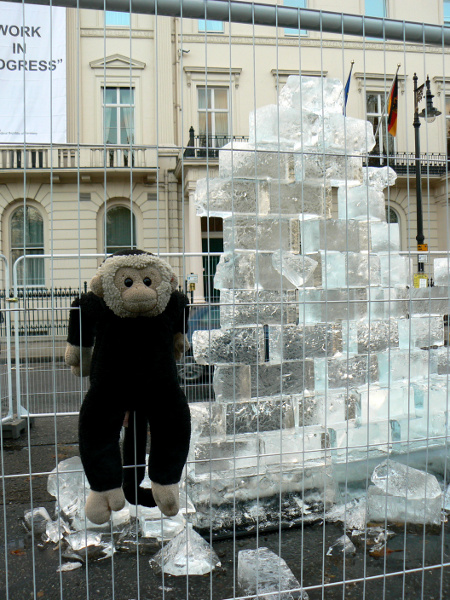 Mooch monkey at the Ice Wall, German Embassy in London 2009.