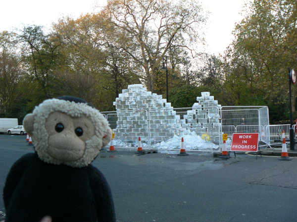 Mooch monkey at the Ice Wall, German Embassy in London 2009.