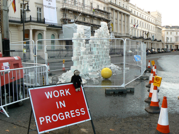 Mooch monkey at the Ice Wall, German Embassy in London 2009.