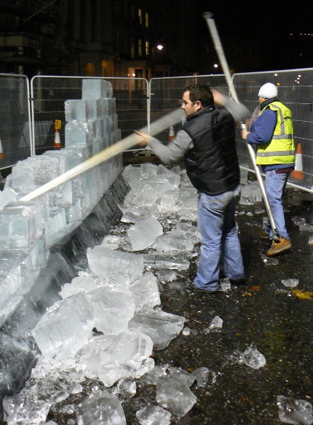 Demolition of the Ice Wall, German Embassy in London 2009.