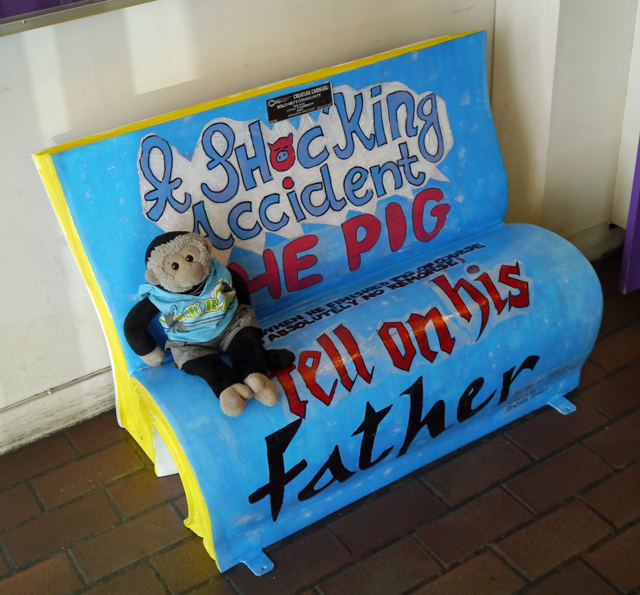 Mooch monkey at Books About Town in London 2014 - Corelli Creature Carnival - book bench