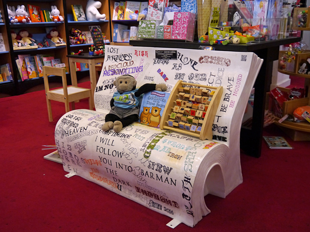 Mooch monkey at Books About Town in London 2014 - Corelli Creature Carnival - book bench