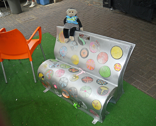 Mooch monkey at Books About Town in London 2014 - Corelli Creature Carnival - book bench