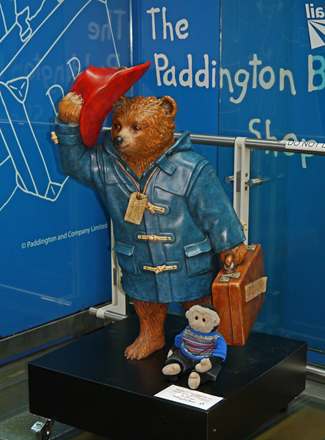 Paddington Bear at Paddington Station with Mooch monkey