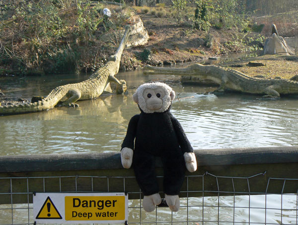 Mooch monkey meets some dinosaurs in Crystal Palace Park.