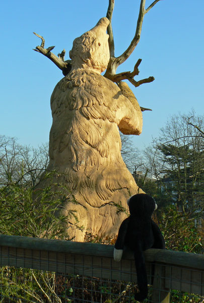 Mooch monkey meets some prehistoric animals in Crystal Palace Park.