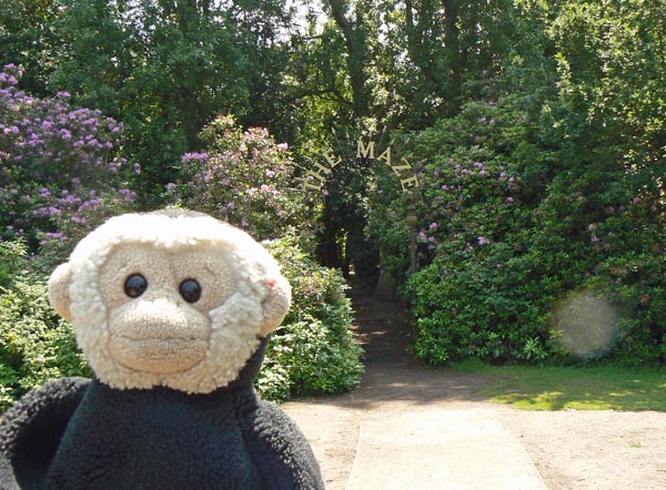 Mooch monkey at the entrance to the maze in Crystal Palace Park.