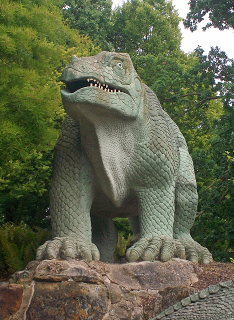 Mooch monkey meets some dinosaurs in Crystal Palace Park.