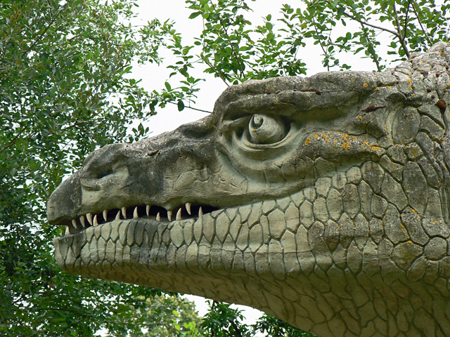 Mooch monkey meets some dinosaurs in Crystal Palace Park.