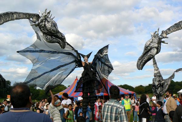 Close-Act Saurus street theatre at the Croydon Mela - August 2009.